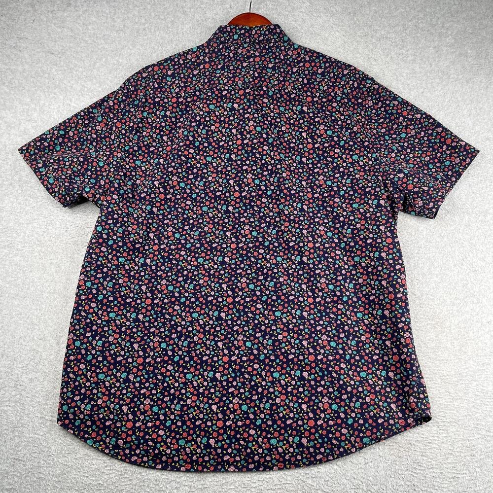 Denim & Flower Floral XL Shirt Slim Fit Colorful Button Up Short Sleeve Mens - Picture 4 of 7